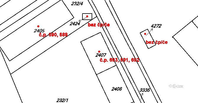 Chrudim III 691,692,693, Chrudim na parcele st. 2409 v KÚ Chrudim, Katastrální mapa