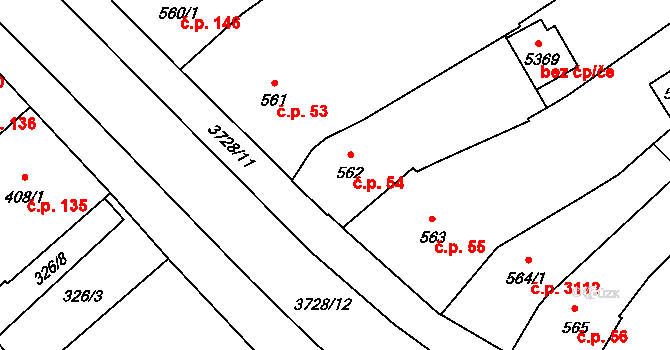Břeclav 54 na parcele st. 562 v KÚ Břeclav, Katastrální mapa