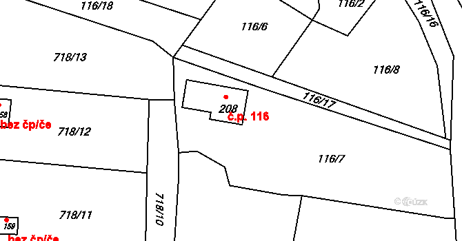 Javorník 116 na parcele st. 208 v KÚ Javorník u Svitav, Katastrální mapa