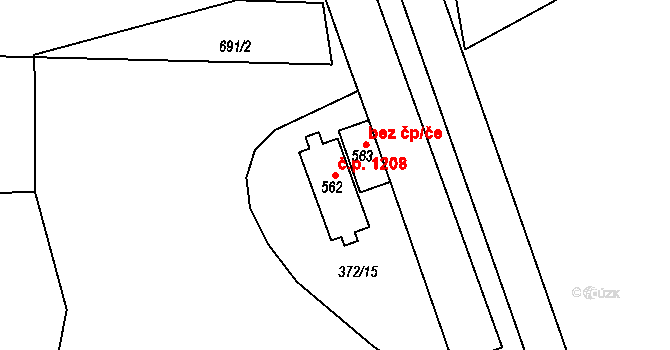 Ledvice 1208 na parcele st. 562 v KÚ Ledvice, Katastrální mapa