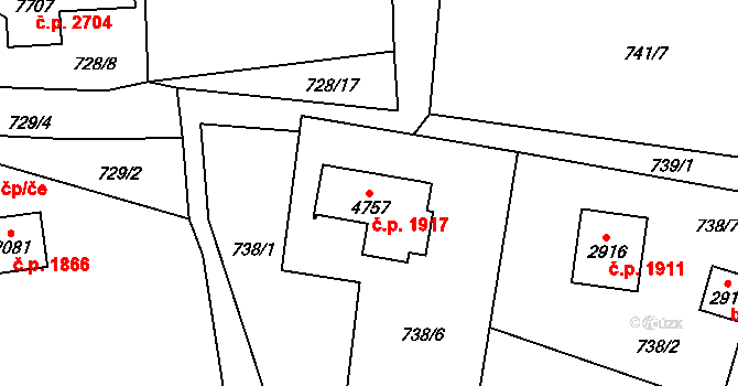 Cheb 1917 na parcele st. 4757 v KÚ Cheb, Katastrální mapa