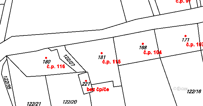 Obora 115, Šindelová na parcele st. 181 v KÚ Obora u Šindelové, Katastrální mapa