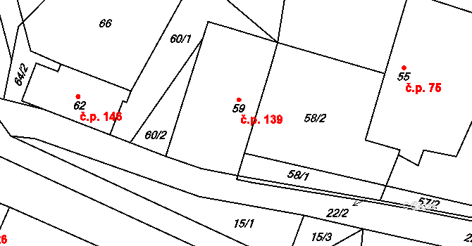 Suchdol nad Lužnicí 139 na parcele st. 59 v KÚ Suchdol nad Lužnicí, Katastrální mapa