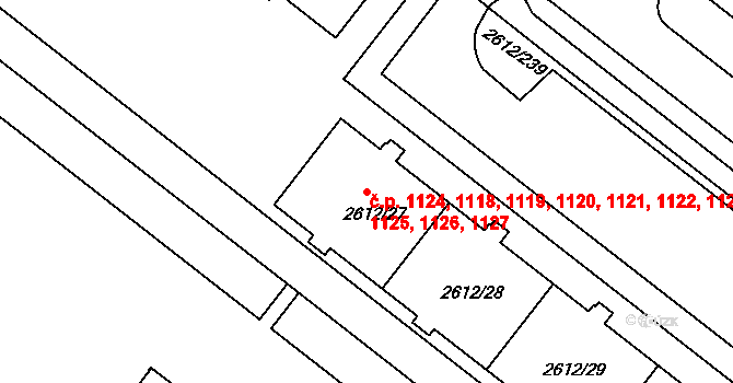 Braník 1118,1119,1120,1121,, Praha na parcele st. 2612/27 v KÚ Braník, Katastrální mapa
