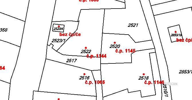 Zbraslav 1144, Praha na parcele st. 2522 v KÚ Zbraslav, Katastrální mapa