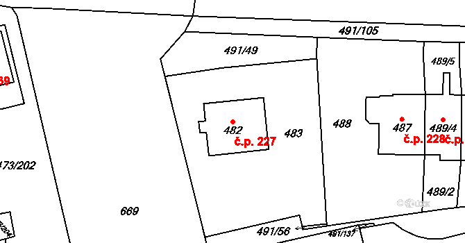 Veleslavín 227, Praha na parcele st. 482 v KÚ Veleslavín, Katastrální mapa