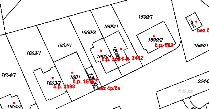 Strašnice 3091, Praha na parcele st. 1600/4 v KÚ Strašnice, Katastrální mapa