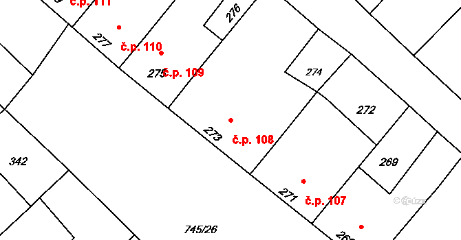 Jevišovka 108 na parcele st. 273 v KÚ Jevišovka, Katastrální mapa