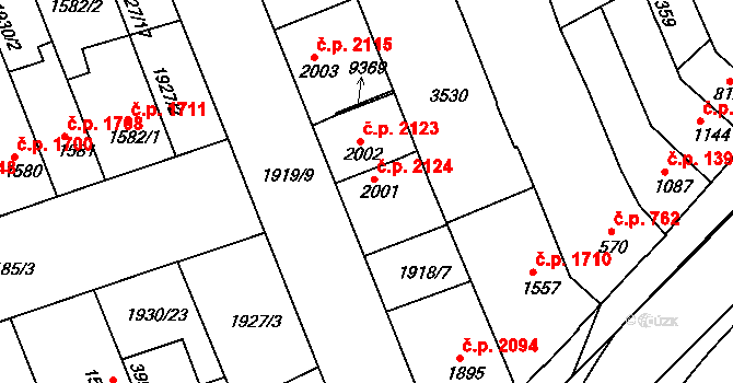 Hodonín 2124 na parcele st. 2001 v KÚ Hodonín, Katastrální mapa