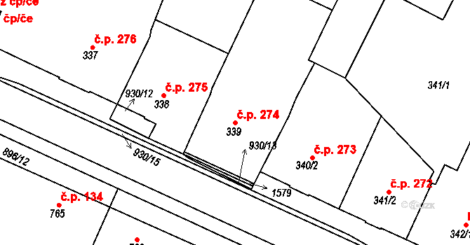 Hostinné 274 na parcele st. 339 v KÚ Hostinné, Katastrální mapa