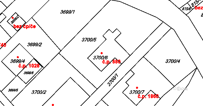 Fryštát 550, Karviná na parcele st. 3700/6 v KÚ Karviná-město, Katastrální mapa