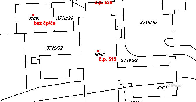 Polabiny 513, Pardubice na parcele st. 9682 v KÚ Pardubice, Katastrální mapa