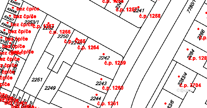 Prostějov 1259 na parcele st. 2242 v KÚ Prostějov, Katastrální mapa