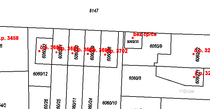 Prostějov 3702 na parcele st. 6060/28 v KÚ Prostějov, Katastrální mapa