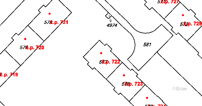 Město 722, Havířov na parcele st. 577 v KÚ Havířov-město, Katastrální mapa
