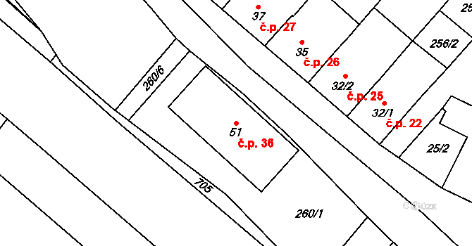 Lipník nad Bečvou VII-Trnávka 36, Lipník nad Bečvou na parcele st. 51 v KÚ Trnávka u Lipníka nad Bečvou, Katastrální mapa