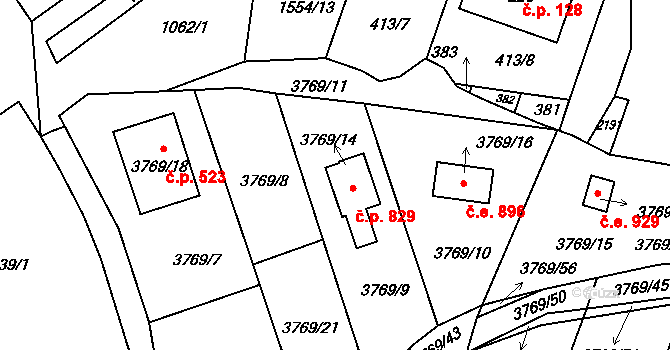 Soběslav III 829, Soběslav na parcele st. 3769/14 v KÚ Soběslav, Katastrální mapa