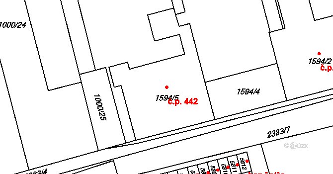 Hranice I-Město 442, Hranice na parcele st. 1594/5 v KÚ Hranice, Katastrální mapa