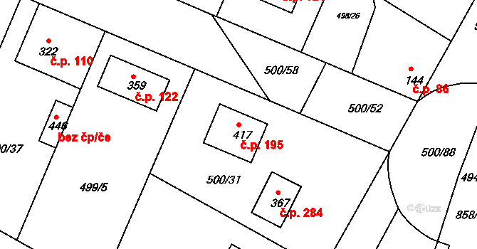 Sedlčánky 195, Čelákovice na parcele st. 417 v KÚ Sedlčánky, Katastrální mapa