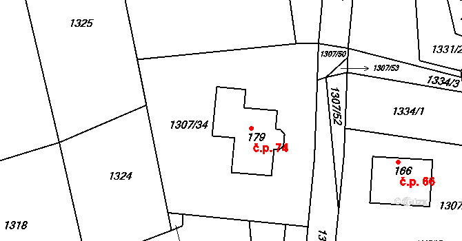 Panská Lhota 74, Brtnice na parcele st. 179 v KÚ Panská Lhota, Katastrální mapa