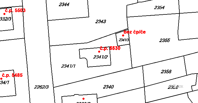 Chomutov 5530 na parcele st. 2341/2 v KÚ Chomutov II, Katastrální mapa