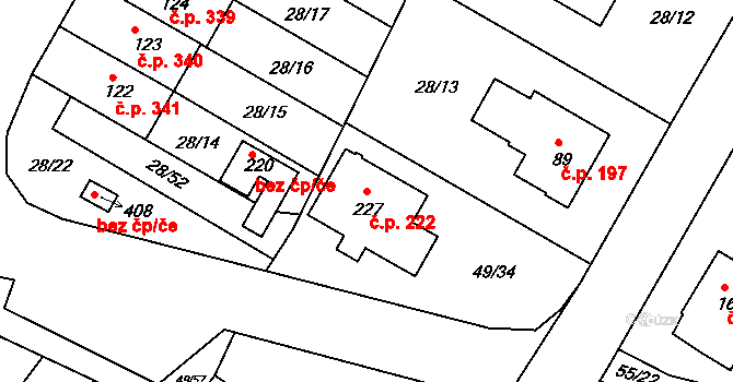 Příbram V-Zdaboř 222, Příbram na parcele st. 227 v KÚ Zdaboř, Katastrální mapa