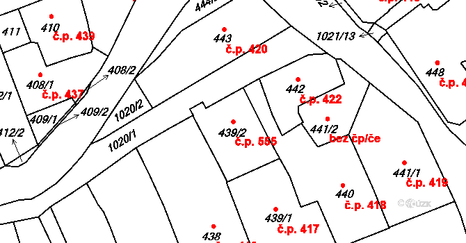 Javorník 555 na parcele st. 439/2 v KÚ Javorník-město, Katastrální mapa