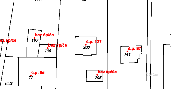 Hájov 127, Příbor na parcele st. 200 v KÚ Hájov, Katastrální mapa