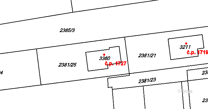 Choceň 1727 na parcele st. 3360 v KÚ Choceň, Katastrální mapa