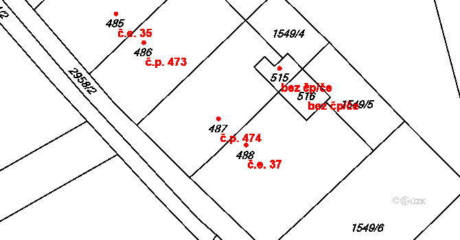 Království 474, Šluknov na parcele st. 487 v KÚ Království, Katastrální mapa