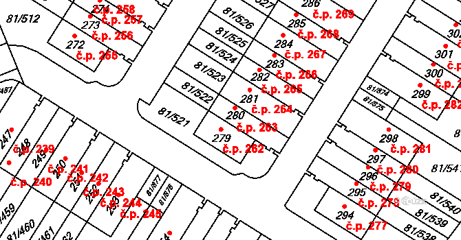 Nupaky 263 na parcele st. 280 v KÚ Nupaky, Katastrální mapa