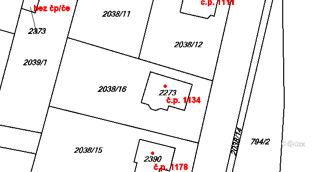 Pacov 1134 na parcele st. 2273 v KÚ Pacov, Katastrální mapa