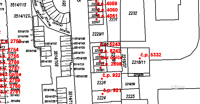 Jihlava 5243 na parcele st. 2228/5 v KÚ Jihlava, Katastrální mapa