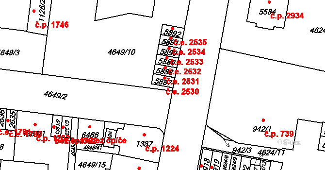 Žatec 2530 na parcele st. 5887 v KÚ Žatec, Katastrální mapa