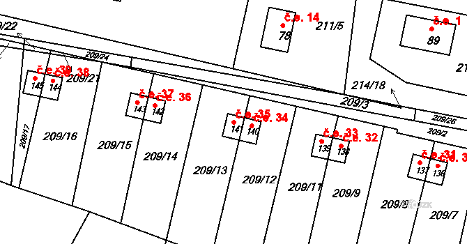 Rašovice 35, Týniště nad Orlicí na parcele st. 141 v KÚ Rašovice u Týniště nad Orlicí, Katastrální mapa