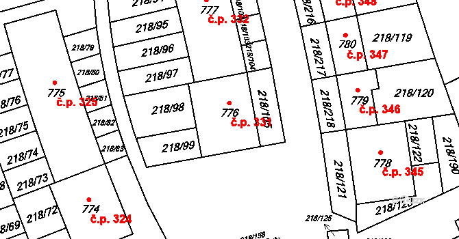 Řež 331, Husinec na parcele st. 776 v KÚ Husinec u Řeže, Katastrální mapa