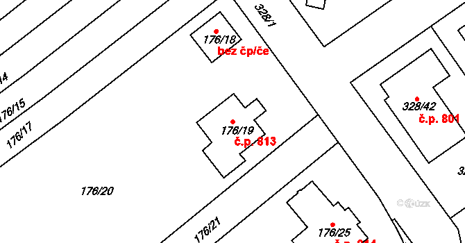 Šardice 813 na parcele st. 176/19 v KÚ Šardice, Katastrální mapa
