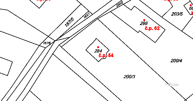 Křižanov 54, Hrob na parcele st. 284 v KÚ Křižanov u Hrobu, Katastrální mapa