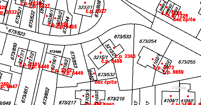 Zlín 6458 na parcele st. 3215/1 v KÚ Zlín, Katastrální mapa