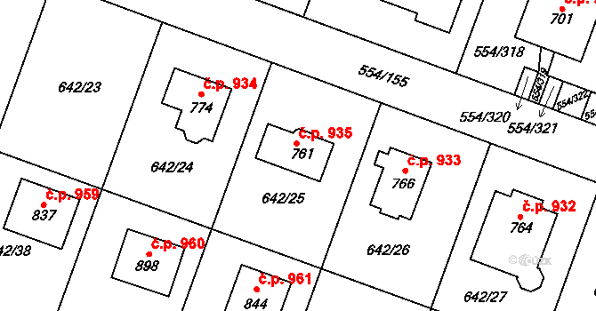 Bašť 935 na parcele st. 761 v KÚ Bašť, Katastrální mapa