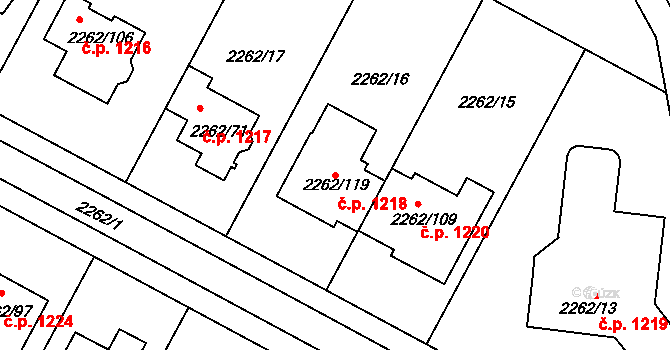 Hustopeče 1218 na parcele st. 2262/119 v KÚ Hustopeče u Brna, Katastrální mapa