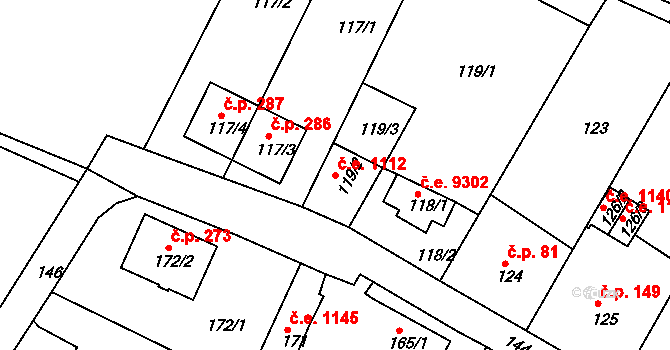 Děčín VII-Chrochvice 1112, Děčín na parcele st. 119/2 v KÚ Chrochvice, Katastrální mapa
