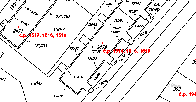 Napajedla 1513,1514,1515 na parcele st. 2478 v KÚ Napajedla, Katastrální mapa