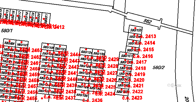 Bludovice 2429, Havířov na parcele st. 580/135 v KÚ Bludovice, Katastrální mapa