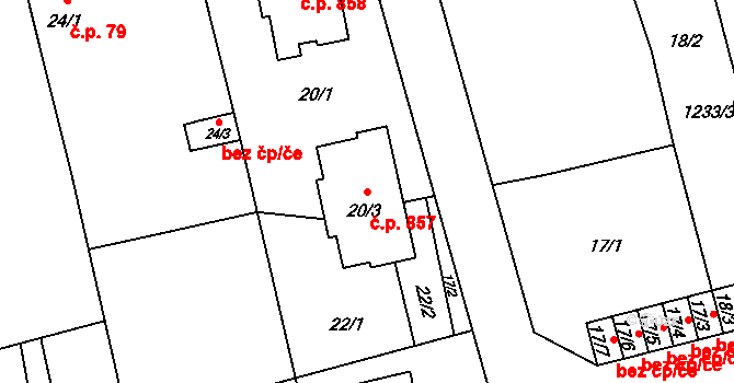 Kylešovice 857, Opava na parcele st. 20/3 v KÚ Kylešovice, Katastrální mapa