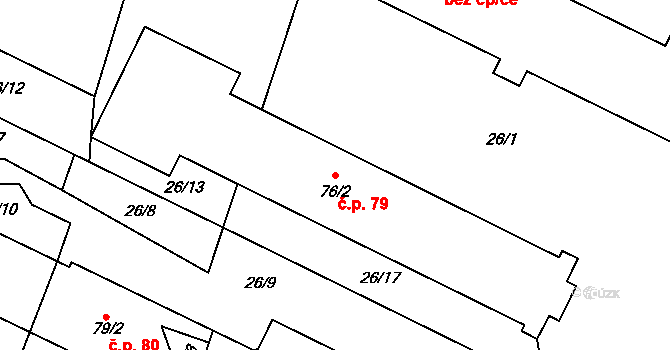 Labské Chrčice 79 na parcele st. 76/2 v KÚ Labské Chrčice, Katastrální mapa