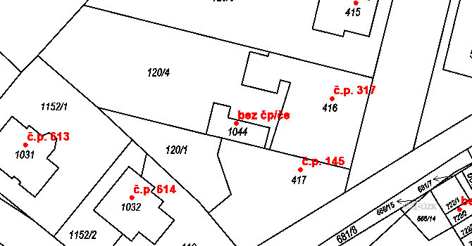 Smiřice 49484966 na parcele st. 1044 v KÚ Smiřice, Katastrální mapa