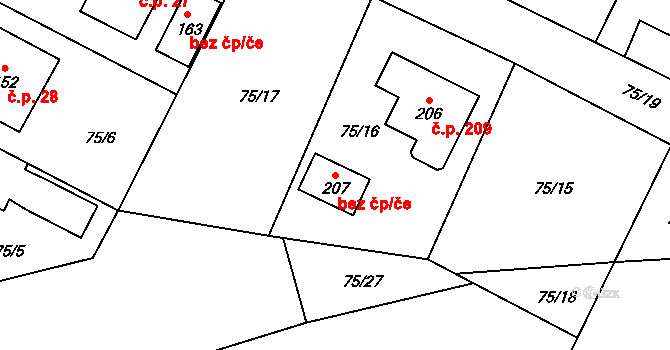 Bory 49982966 na parcele st. 207 v KÚ Dolní Bory, Katastrální mapa