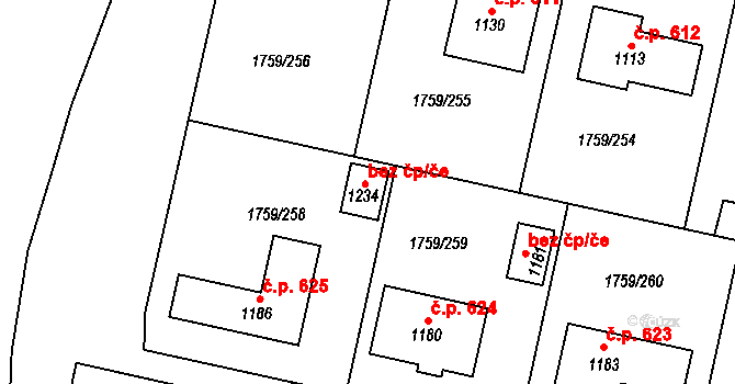 Tovačov 52075966 na parcele st. 1234 v KÚ Tovačov, Katastrální mapa