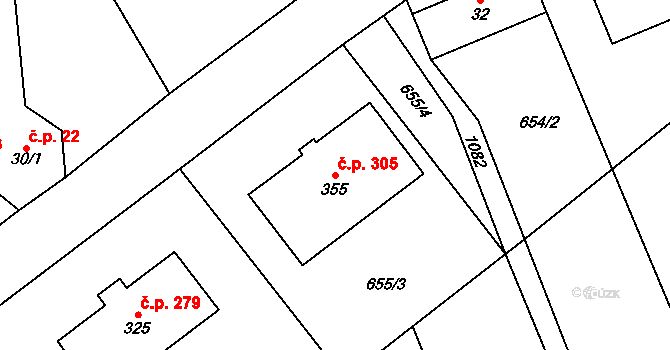 Zaječice 305 na parcele st. 355 v KÚ Zaječice u Chrudimi, Katastrální mapa